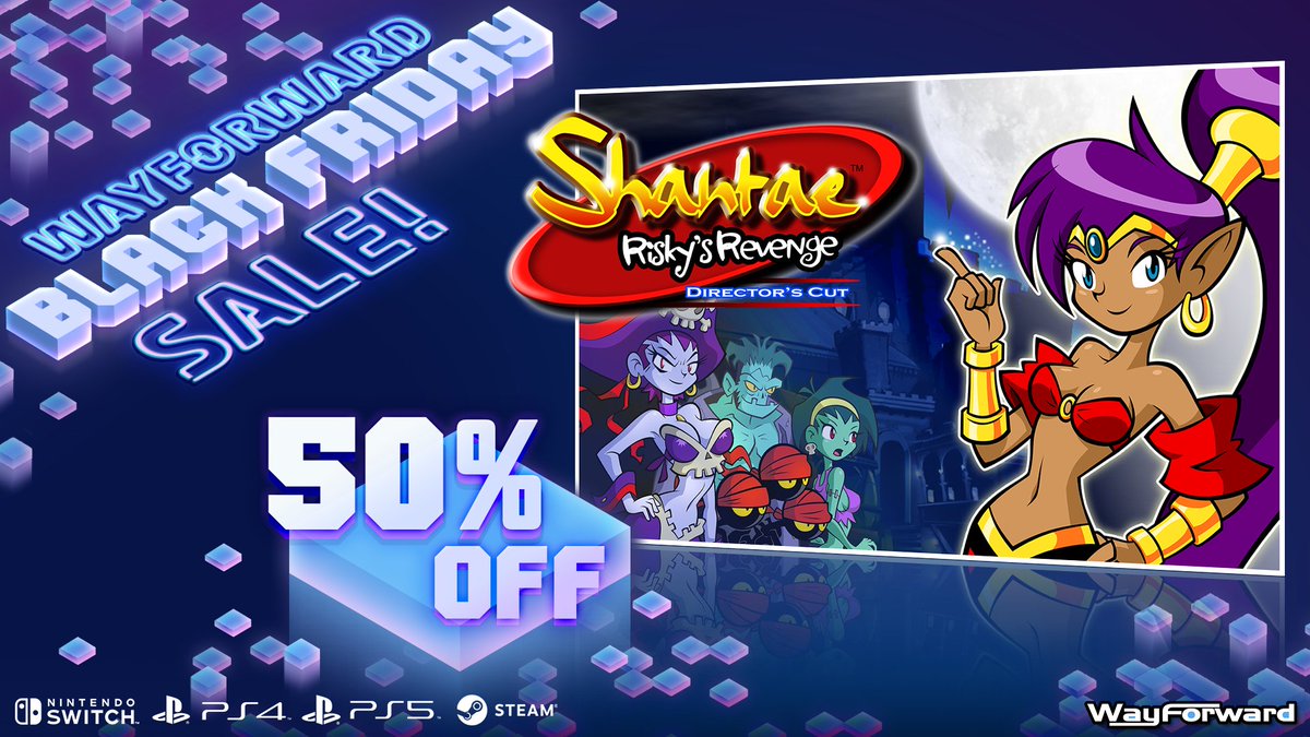 The classic Shantae sequel, Shantae: Risky's Revenge - Director's Cut, is 50% off on Switch, PS4, PS5, and Steam! Battle the barons, get the Magic Seals, and stop Risky Boots! Switch: bit.ly/SRRDC_NS PS4/PS5: bit.ly/ShantaeRRDC_PSN Steam: bit.ly/SRRSteam