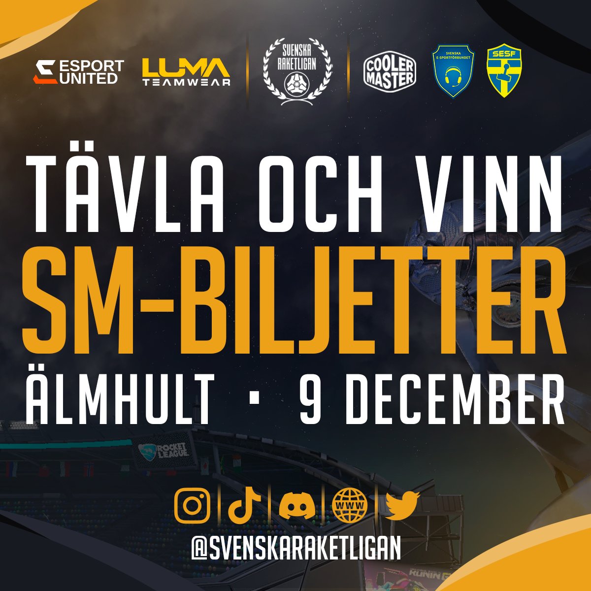 Svenska Raketligan (@sv_raketligan) on Twitter photo Tävla och vinn biljetter till SM-slutspelet i Älmhult 9 december!
För att delta:
1⃣: Följ <a href="/Sv_Raketligan/">Svenska Raketligan</a>
2⃣: Gilla och retweeta
3⃣: Tagga en kompis som du vinner mot i 1v1 👀
Tävlingen avser entrébiljetter och vinnare utses 2 december! Lycka till, vi ses i Älmhult 😎 Tävla och vinn biljetter till SM-slutspelet i Älmhult 9 december!
För att delta:
1⃣: Följ <a href="/Sv_Raketligan/">Svenska Raketligan</a>
2⃣: Gilla och retweeta
3⃣: Tagga en kompis som du vinner mot i 1v1 👀
Tävlingen avser entrébiljetter och vinnare utses 2 december! Lycka till, vi ses i Älmhult 😎