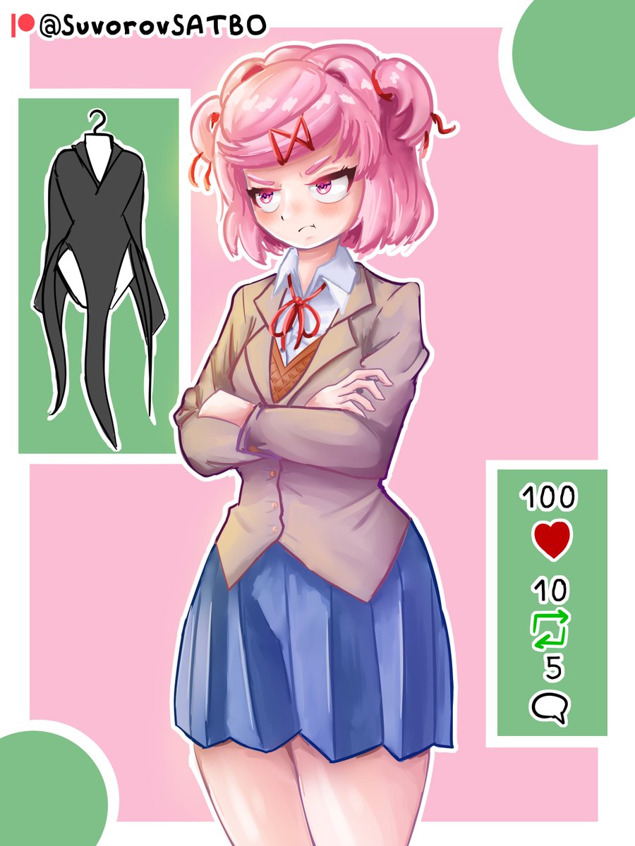 SATBOart's tweet photo. Natsuki from DDLC doesn't think that cosplaying Tatsumaki from One Punch Man is a good idea. Maybe your activity will change her mind~

I will draw more Dokis, but right now you can suggest Chainsaw Man girls for me to draw on Pа🌲оп

#DDLC #ddlcnatsuki #OnePunchMan #chainsawman https://t.co/dfmsGNm44g