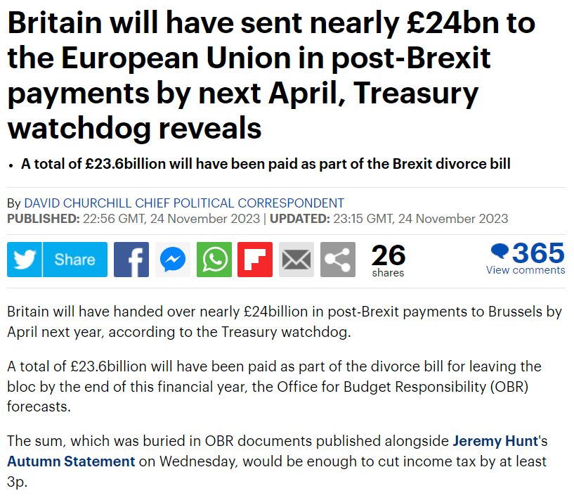 UKIP's tweet image. People need to #VoteUKIP. It is time to destroy the #LibLabCon remainer parties who caved-in to EU blackmail. 17.4 million people voted to LEAVE the EU. They didn&apos;t vote to be held to ransom by extortionists in Brussels.  We need to spend this money in the #UK