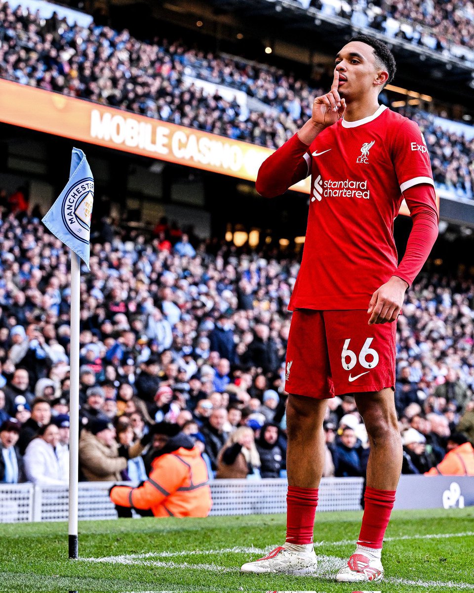 The only team to get a result at the Etihad in 2023. Thanks to THE Right Back Trent. 

What a photo.