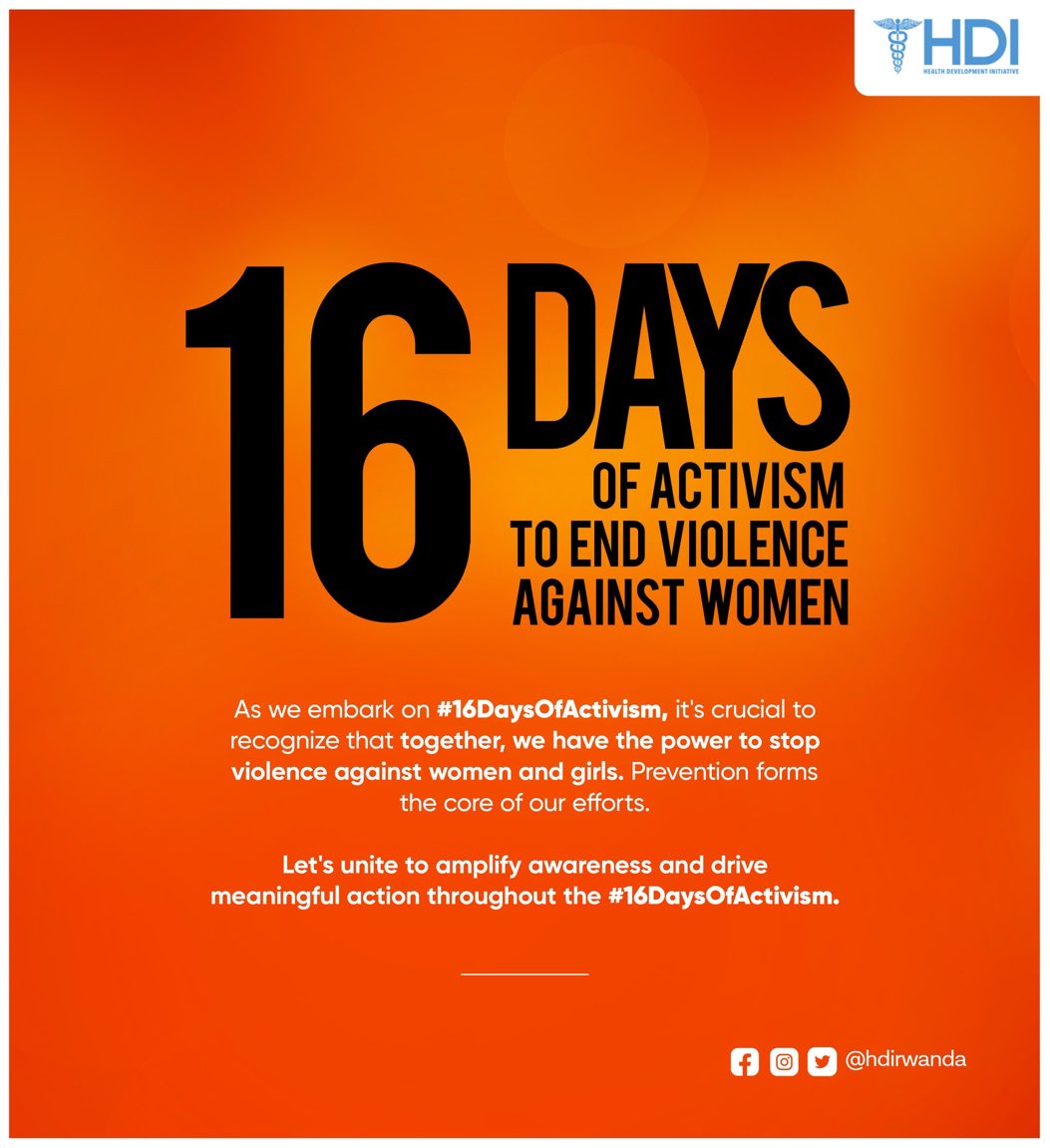 Let’s unite to amplify awareness and drive meaningful action to stop violence against women and girls 
#StopGBV 
#16DaysOfActivismAgainstGBV 
#HinduraImyumvire
#DuhindureImyumvire