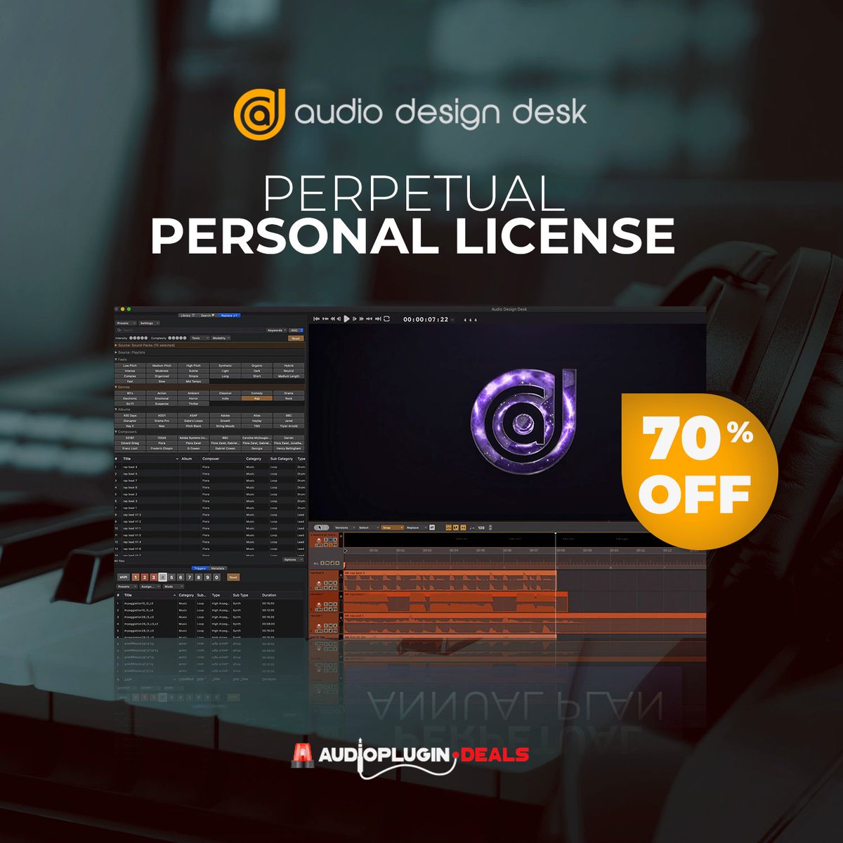 ⏰ Limited time offer: Audio Design Desk is offering a 70% discount on Personal Perpetual License for Mac users. Now at $89.00, down from $299.00. Offer ends on November 26th. ⏰

🔗 audioplugin.deals/product/audio-… (Affiliate Link) 

@audiodesigndesk