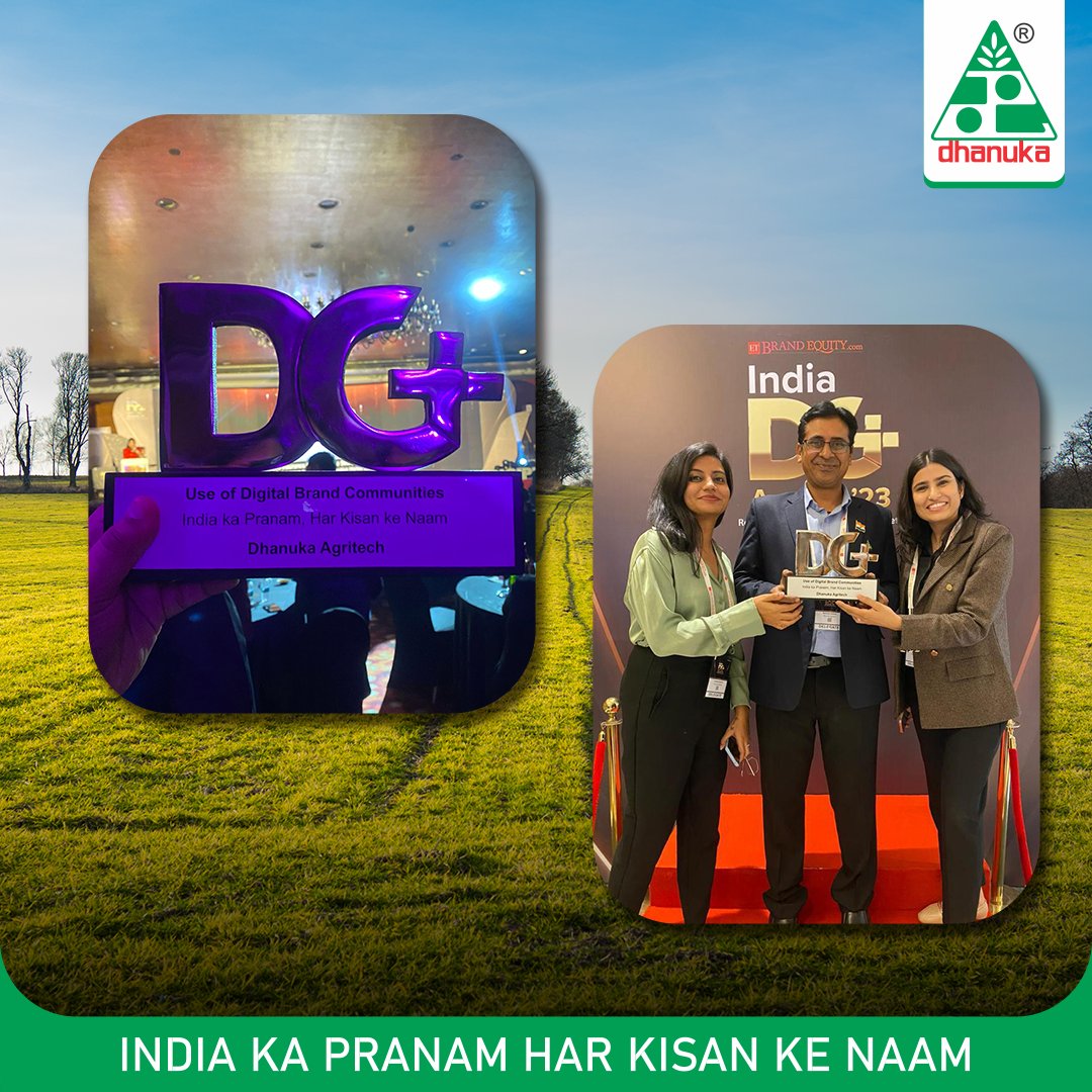 Dhanuka Agritech wins ET DigiPlus Award 2023 for "India ka Pranam, Har Kisan ke Naam" digital campaign, a tribute to farmers. Our commitment to supporting them for a prosperous future continues.

#ETDigiPlus #dhanukaagritech #tribute #indianfarmers