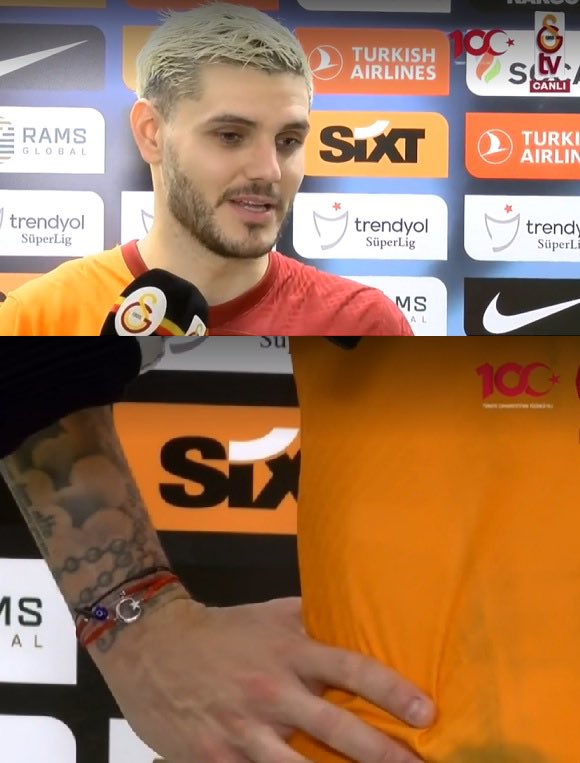 Icardi: "Ay Yıldızlı bilekliğimde fotoğraf çıkmıştı. Taraftarımız biliyor zaten. Ben Türkiye'de çok mutluyum. İnsanlar bize çok iyi davranıyor. Ben de ülkemizin sembolünü paylaşmak istedim. Onlar beni çok seviyor. Ben de onları çok seviyorum." (GS TV)