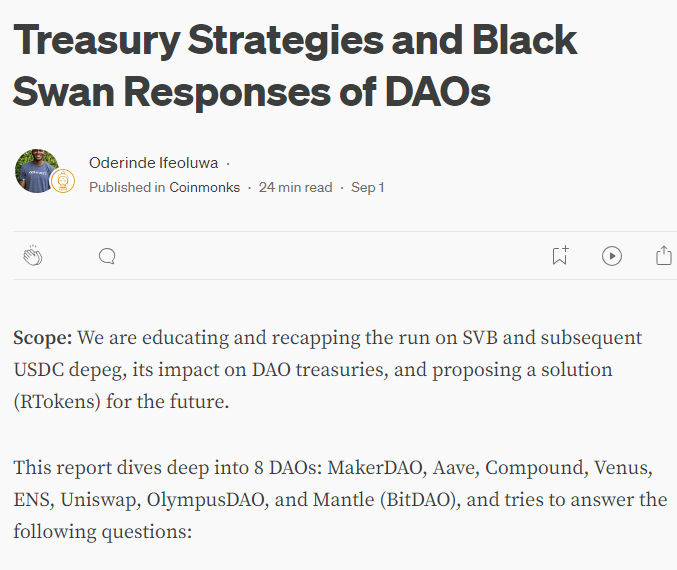 0xJMG's tweet photo. Hope more DAO treasuries will adopt stablecoins with diversified backing, transparent and verifiable reserves, anti bank run mechanisms and censorship resistance

Great essay from @owanikin 

https://t.co/o4luDVbopk https://t.co/oYYGBZ6JDv
