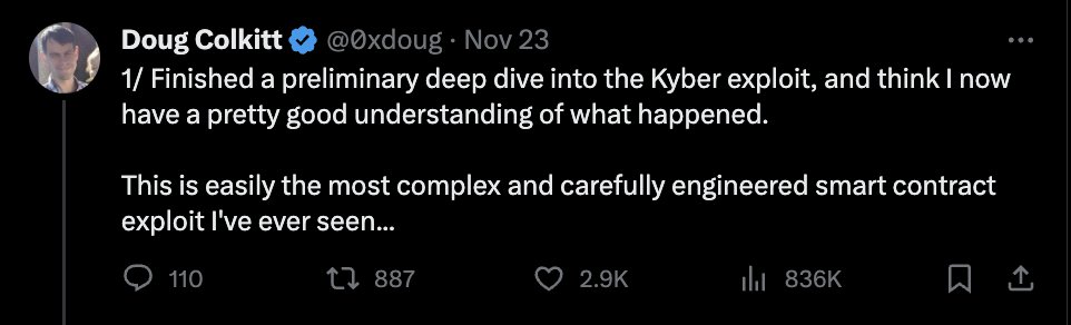 sherlockdefi's tweet image. Sherlock is extremely disappointed to see the @KyberNetwork exploit and is engaged fully in assisting Kyber. 

The hack is one of the most complex exploits ever seen in DeFi but this does not absolve Sherlock from responsibility.[1]

For background, the Kyber team stands out as a…