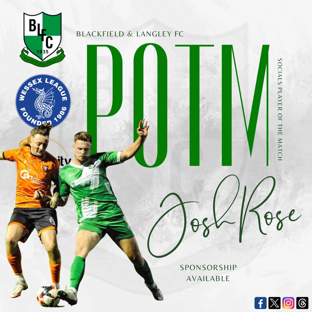 bandlfc's tweet photo. 🌟 | 𝑷𝒍𝒂𝒚𝒆𝒓 𝑶𝒇 𝑻𝒉𝒆 𝑴𝒂𝒕𝒄𝒉

A huge congratulations to Josh Rose on being named Player of the Match in our win against Brockenhurst. Your performance was solid, and that clearance capped it off.

1/2 https://t.co/C8Ktvn7mR6