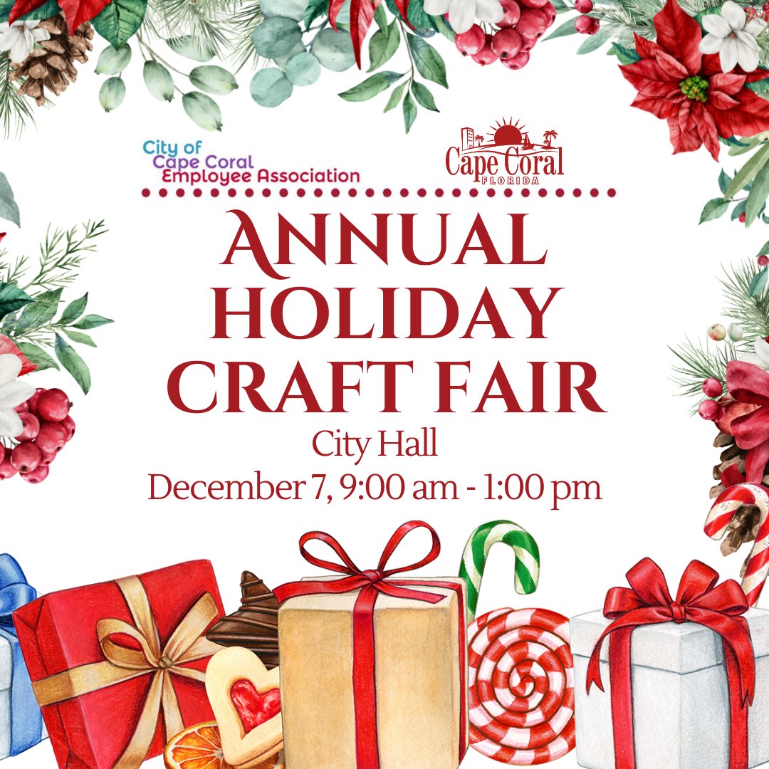 🎁✨ Dive into the holiday spirit at our Craft Fair on December 7, 9 am - 1 pm! 🛍️ Explore unique local creations, support small businesses, and find the perfect gifts. Join us at City Hall for festive shopping! 🎄 #CraftFair #SupportLocal