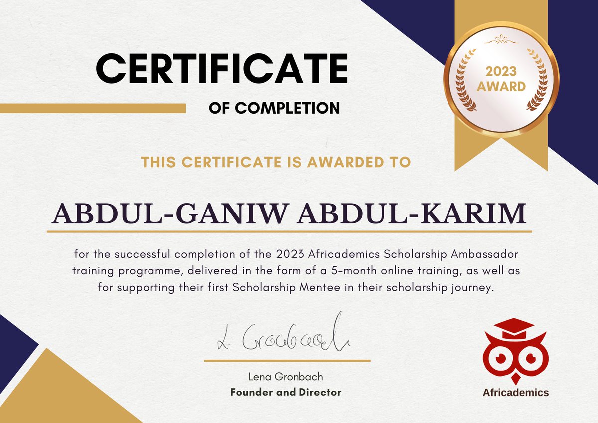 Abdul-Ganiw Abdul-Karim (@aabdulganiwu) on Twitter photo 🌍 Exciting News! 🚀completed the 2023 Scholarship Ambassador Programme with <a href="/africademics/">Africademics</a> . 🌟 Thrilled to be part of this global community making a positive impact! 🌐 #AfricademicsAmbassador #GlobalImpact 🙌🏽 🌍 Exciting News! 🚀completed the 2023 Scholarship Ambassador Programme with <a href="/africademics/">Africademics</a> . 🌟 Thrilled to be part of this global community making a positive impact! 🌐 #AfricademicsAmbassador #GlobalImpact 🙌🏽