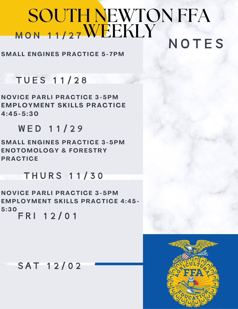 Next week's schedule!