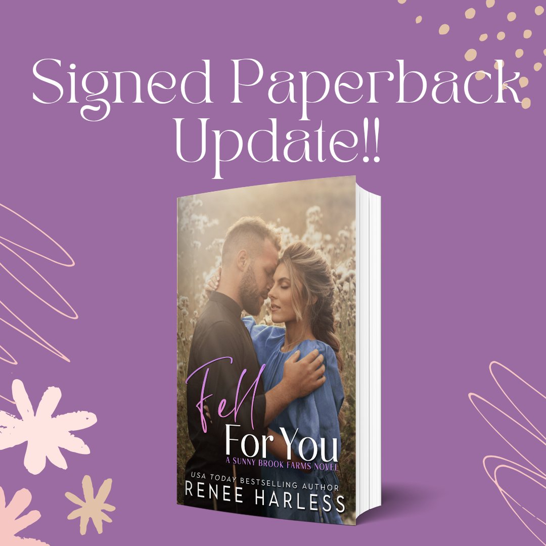 Sɪɢɴᴇᴅ Pᴀᴘᴇʀʙᴀᴄᴋ Uᴘᴅᴀᴛᴇ 

After misprints arrived on release day, I not so patiently waited for paperbacks of FELL FOR YOU to reprint and ship to me for you all. 
You can find them directly here: reneeharlessbooks.etsy.com/listing/161941…
Or follow the LINK IN MY BIO