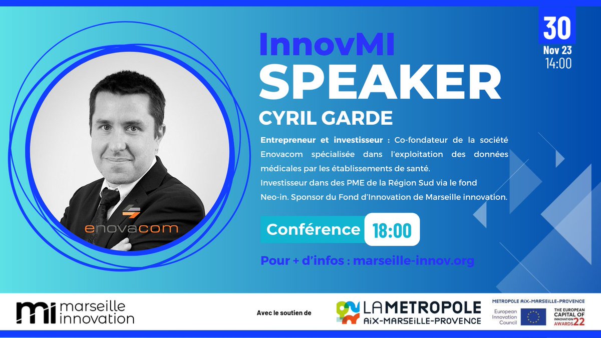 Marseille Innovation (@marseilleinnov) on Twitter photo ๐๏ธ ๐
น-5ย : ๐๐ป๐ป๐ผ๐๐ ๐ ๐ฏ๐ย Marseille Innovationย !๐๏ธ
๐๏ธ๐๐ผ๐ฐ๐๐ ๐ฆ๐ฝ๐ฒ๐ฎ๐ธ๐ฒ๐ฟ:ย Cyril Garde , entrepreneur, investisseur et co-fondateur d'@enovacom_fr, participera ร la confรฉrence/tรฉmoignages !
๐Pour + d'infos : marseille-innov.org/save-the-date-โฆ ๐๏ธ ๐
น-5ย : ๐๐ป๐ป๐ผ๐๐ ๐ ๐ฏ๐ย Marseille Innovationย !๐๏ธ
๐๏ธ๐๐ผ๐ฐ๐๐ ๐ฆ๐ฝ๐ฒ๐ฎ๐ธ๐ฒ๐ฟ:ย Cyril Garde , entrepreneur, investisseur et co-fondateur d'@enovacom_fr, participera ร la confรฉrence/tรฉmoignages !
๐Pour + d'infos : marseille-innov.org/save-the-date-โฆ