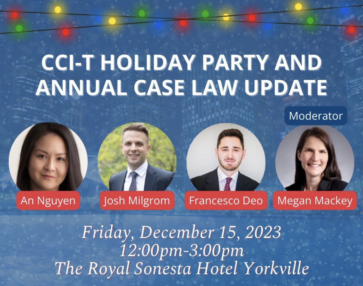 SRCondoLaw's tweet photo. Save the Date! Get ready for the @CCIToronto Holiday Party &amp; Annual Case Law Update on December 15th! Our @MMackeySR moderates the session. https://t.co/hjXkR5Banm https://t.co/Qv4LLVDLmD