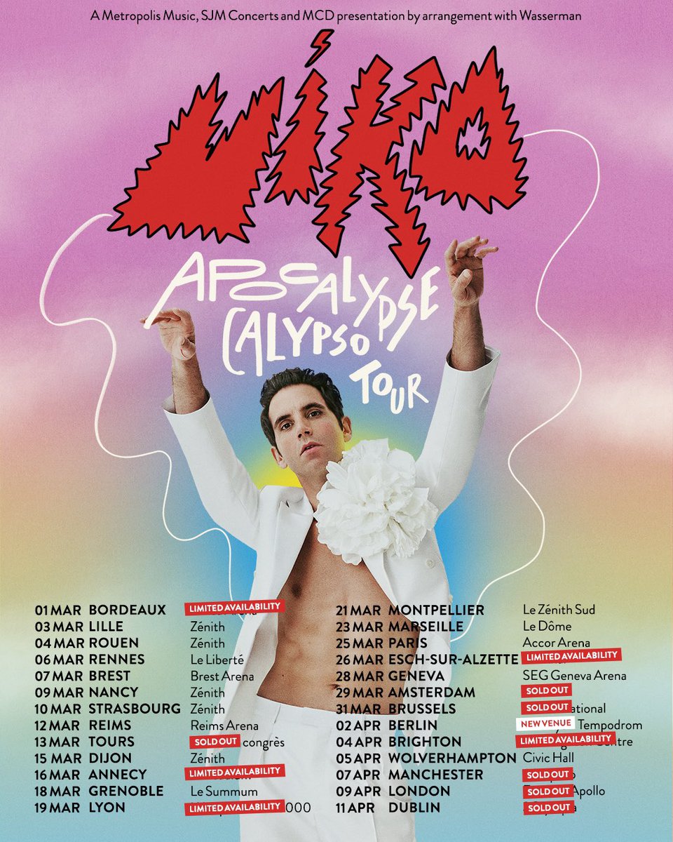 mikasounds's tweet photo. APOCALYPSE CALYPSO TOUR UPDATE!

Just 3 months until we kick off the Apocalypse Calypso Tour and many dates are now either limited availability or sold out. I wanted to say a huge thank you to everyone who has purchased tickets so far 🩷💚🩷💚 In Berlin we have also moved to a larger capacity venue! Tickets purchased for Huxleys remain valid for Tempodrum. Remaining tickets available via my official website! https://t.co/yyNfjGQWTr

#ApocalypseCalypsoTour #tour #mikalive