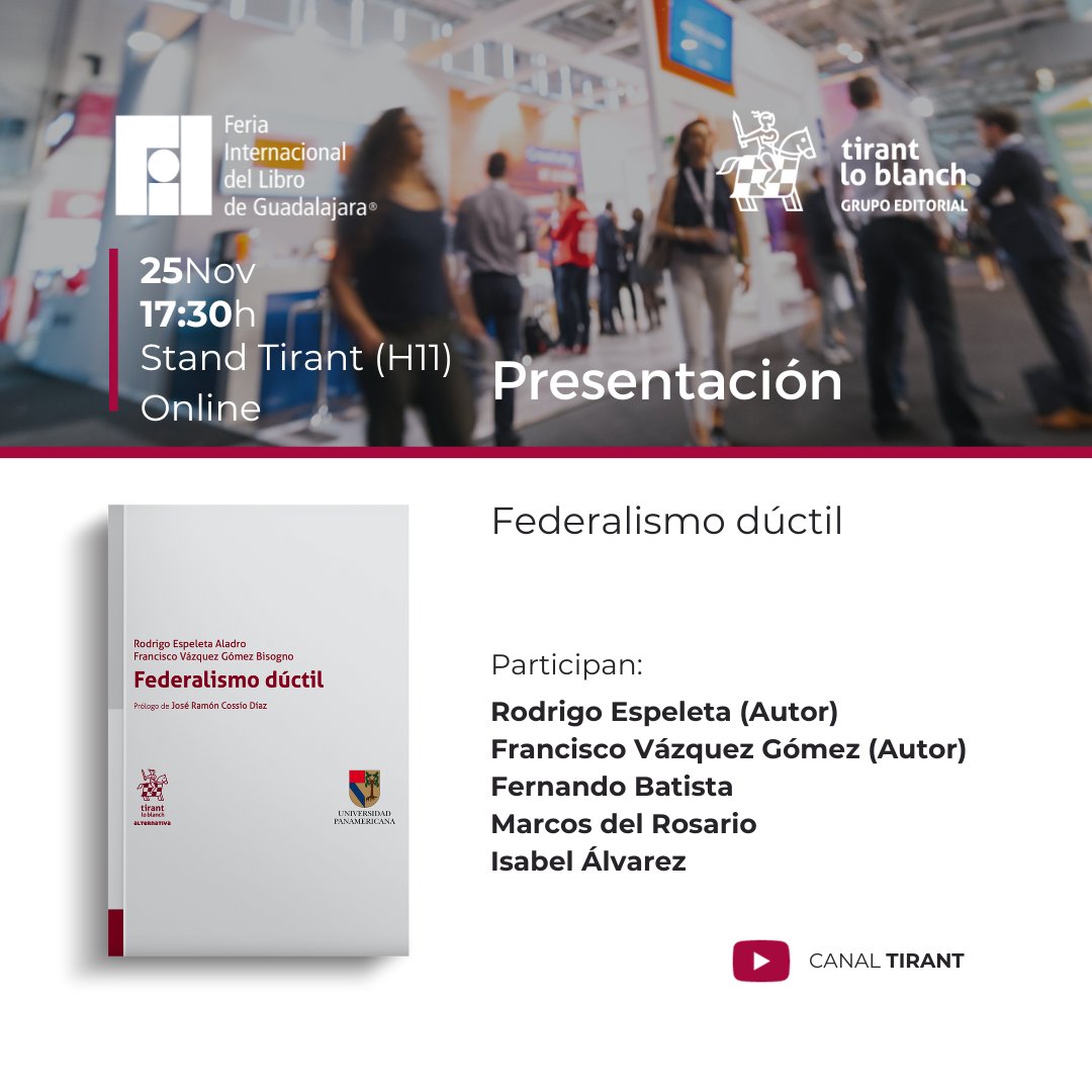 A unas horas. ¡Ya listos! Gracias a <a href="/Tirantmexico/">Tirant México</a> y al Dr. <a href="/rod_espeleta/">Rodrigo Espeleta Aladro</a> (co-autor). Presentadores de lujo: <a href="/IsaAlvarezPenna/">Isabel Álvarez</a> (Decana de <a href="/derechoup_gdl/">Facultad de Derecho UP Guadalajara</a>), <a href="/FBatistaJ/">fernando batista</a> (Decano de <a href="/MxDerechoUP/">Facultad de Derecho</a>) y <a href="/mfdelrosario/">Marcos del Rosario R</a> (Decano de <a href="/DERECHOITESO/">DERECHO ITESO</a>) <a href="/FILGuadalajara/">FIL Guadalajara</a>
