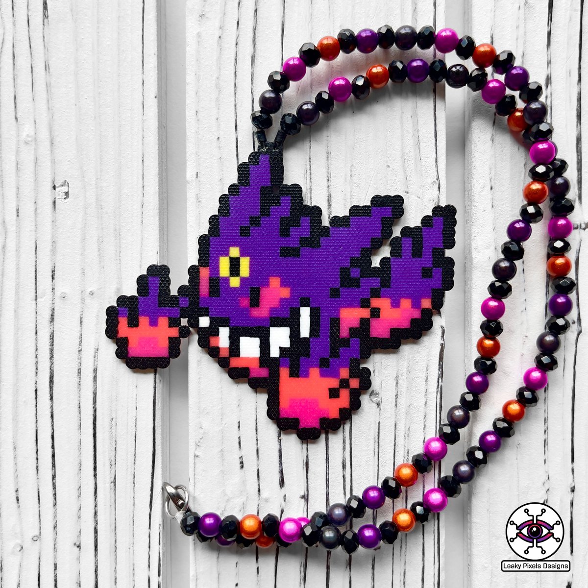 Mega Gengar Perler Necklace! leakypixels.com/products/genga… #pokemon #gengar #edm #rave #kandi #perler #leakypixels