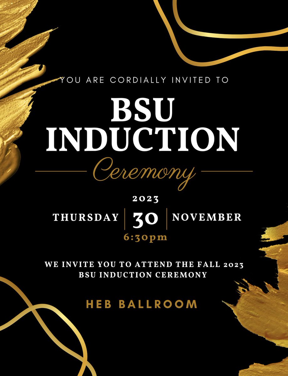 It's that time of year! ✨BSU's Fall 2023 Induction Ceremony✨ is right around the corner. Please join us next Thursday, November 30th at 6:30pm for an evening of fine dining and elegance as we honor our inductees, celebrate our graduates, and announce our scholarship recipients!
