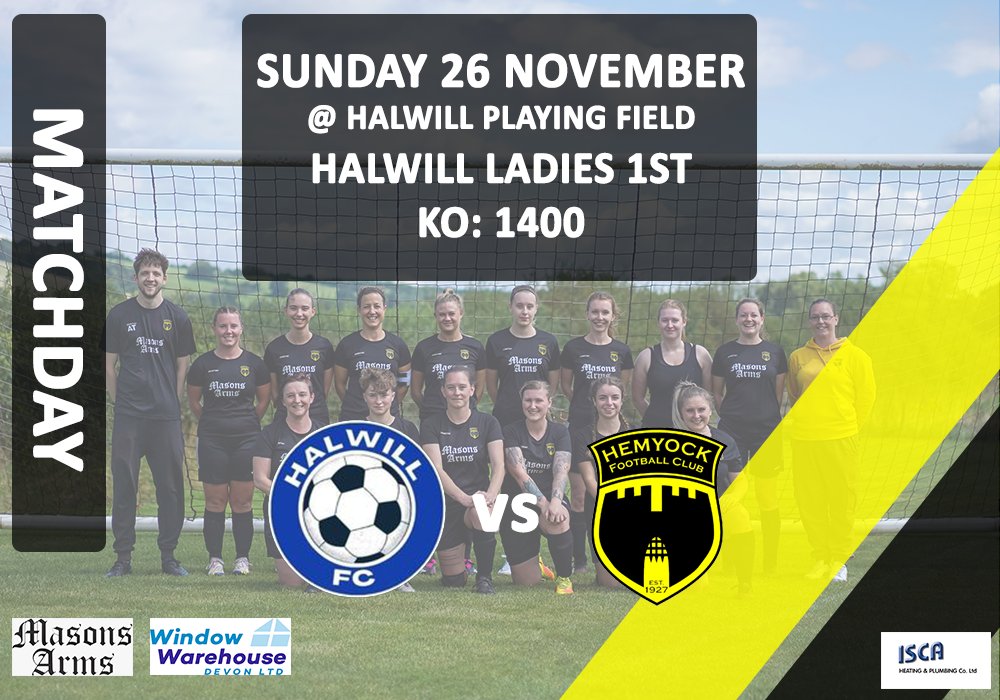 🟡⚫ MATCHDAY! ⚫🟡

⚽️ Halwill vs Hemyock
🏆 Devon Women’s League North/East
🕐 2pm
📍 Halwill Junction Playing Field, EX21 5XU

#UTY #UpTheYock 💛🖤