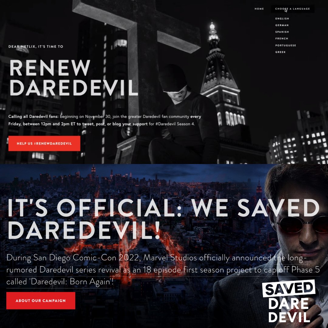 SavedDaredevil's tweet photo. It's our anniversary, Devils! πIn case anyone wants to take a trip down memory lane, we've compiled five years worth of milestones for you to peruse, celebrating our journey from #RenewDaredevil to #SavedDaredevil
πhttps://t.co/PQOlOvWdlA π https://t.co/eQKJIvqakL