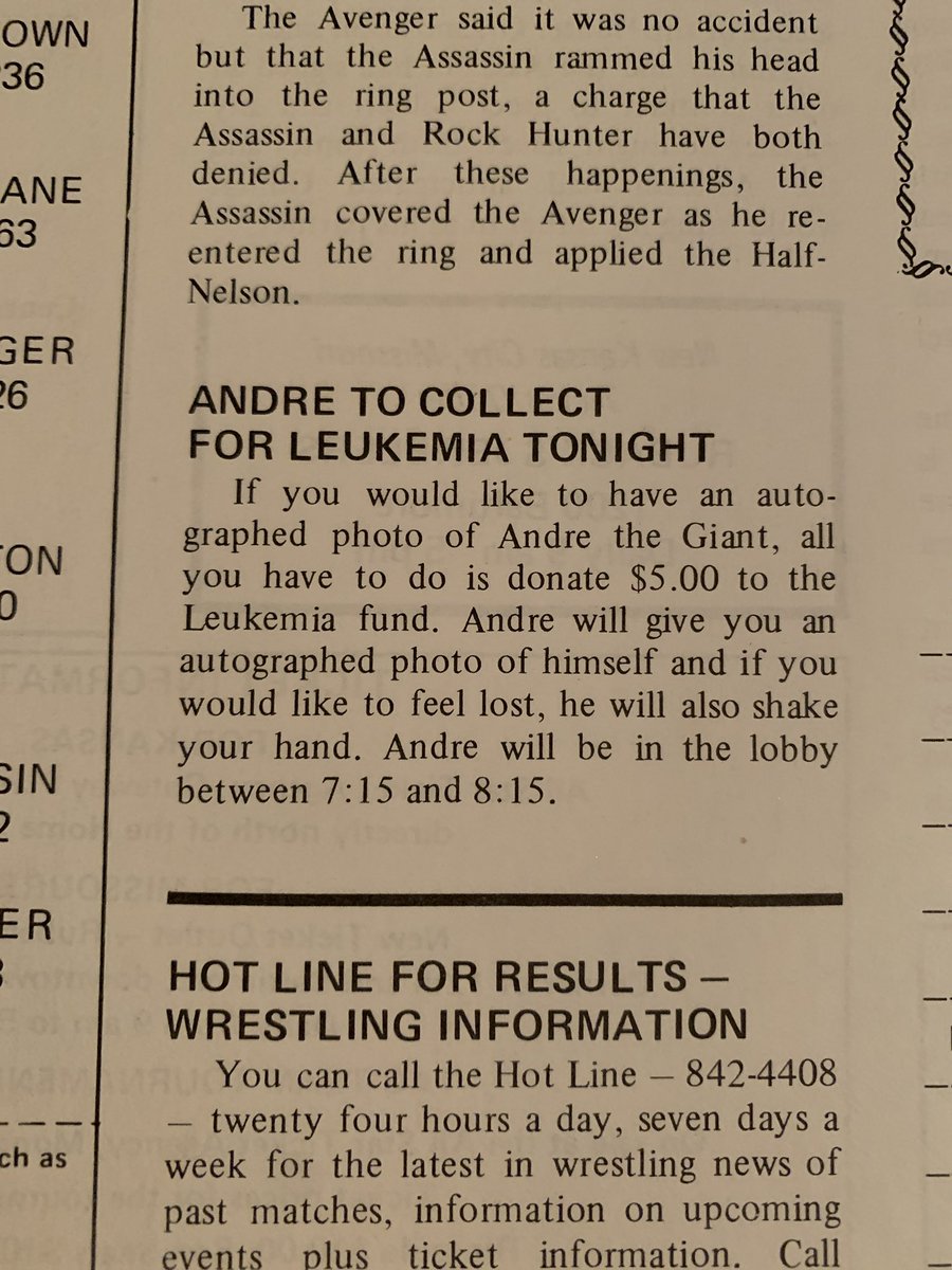Camperman99's tweet photo. @dpeck100 @TheTroyStevens These are two examples from 1980, signed program and 8x10. The program notes that Andre was signing 8x10s that night for charity. Both have JSA letters. Did they give you any feedback about your item? The auto is different from these, but wondering if they don’t like the flow? https://t.co/mpIzsXP1sn