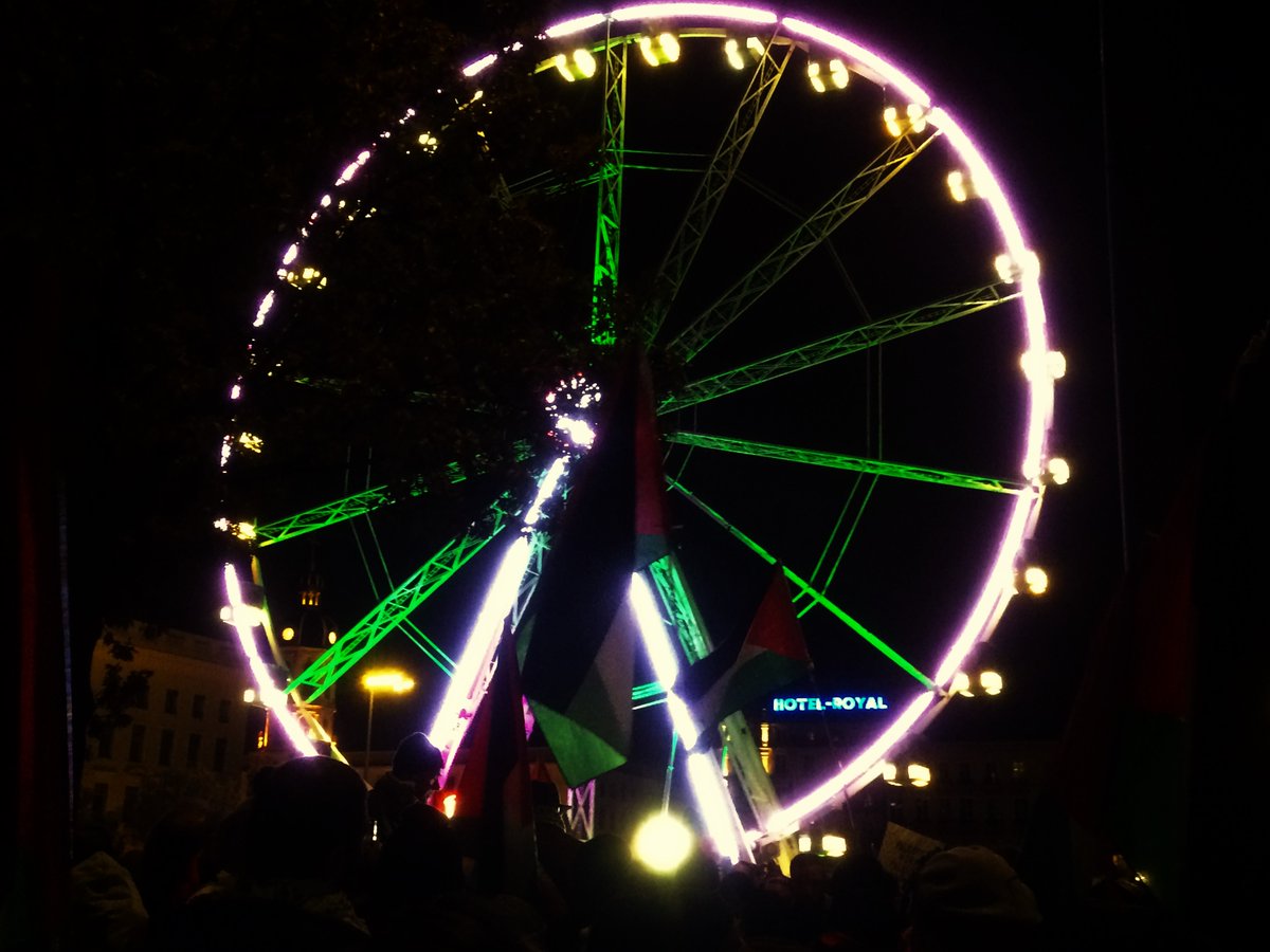 Rassemblement en soutien au peuple palestinien- Lyon le 25 novembre. Même la grande roue de pare des couleurs palestiniennes