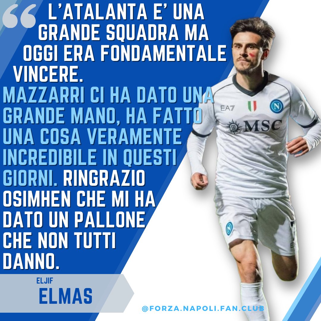 #Elmas: "Dovevamo fare qualcosa per riprenderci. Siamo campioni d'Italia. #Mazzarri ci ha dato una grande mano"
#ForzaNapoliSempre #AtalantaNapoli