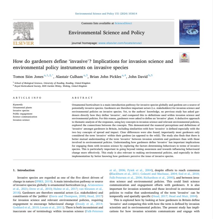 ‼️New study‼️Delighted to have my first #PhD chapter published 🙂 Looking at how #gardeners define and understand the term #invasive based on #PublicEngagement at the #RHSChelsea Flower Show 👇👇 #OpenAccess sciencedirect.com/science/articl… [1/n]