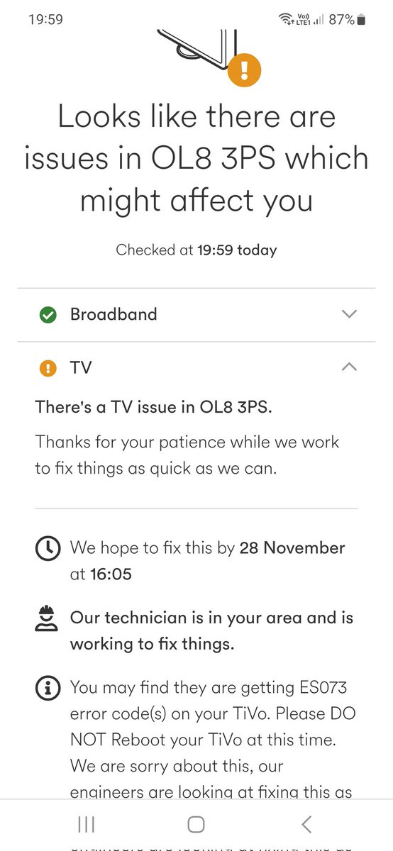 TonyKitchener's tweet photo. @virginmedia is this for real ?? My tv won't be back on for 3 days !!!! https://t.co/iOt4hAaCIh