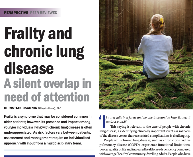 Frailty is an important and complex medical syndrome that is not a normal part of healthy ageing and is common in people with chronic lung disease. Read more: zurl.co/clsI @COsadnik @Monash_Physio @SPAHCMonash