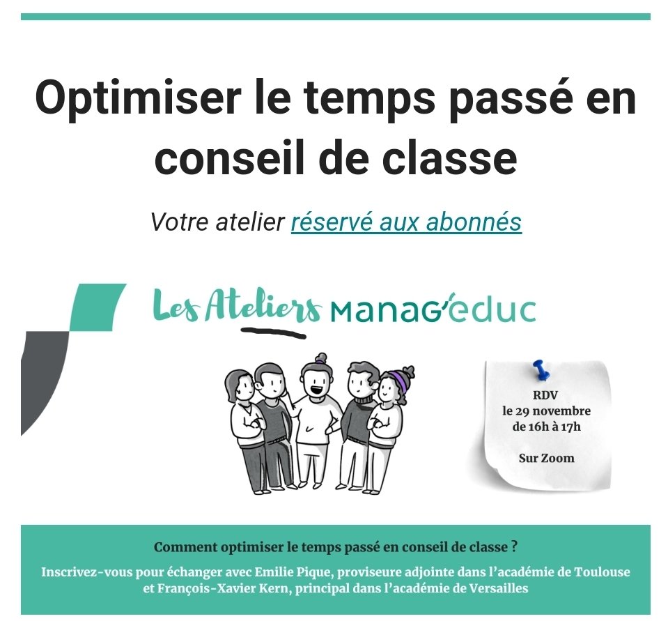 PiqueEmilie's tweet image. 🙋‍♀️ La saison des conseils de classe approche... alors pour réfléchir sur le fonctionnement de cette instance, comment la moderniser, comment en faire un vrai temps de conseil aux élèves... venez échanger avec FX Kern et moi le 29/11 à 16h 💻
@ManagEduc 
#Perdir
#PartagePerdir