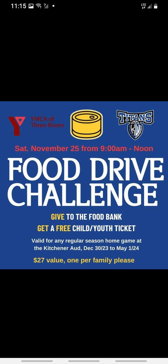 Wonderful morning giving back, So no one goes hungry. FOOD DRIVE CHALLENGE @kw_titans 🏀 @YMCA_Canada Three Rivers - Waterloo Region