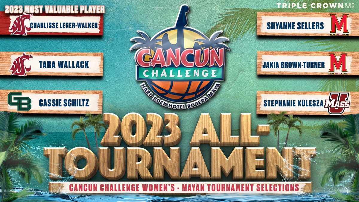 Congratulations to these fine student-athletes who showed out here in Cancun. Their stellar play over the week earned them a spot on the Mayan All-Tournament Team! @wsucougarwbb @gbphoenixwbb @UMassWBB @TerpsWBB