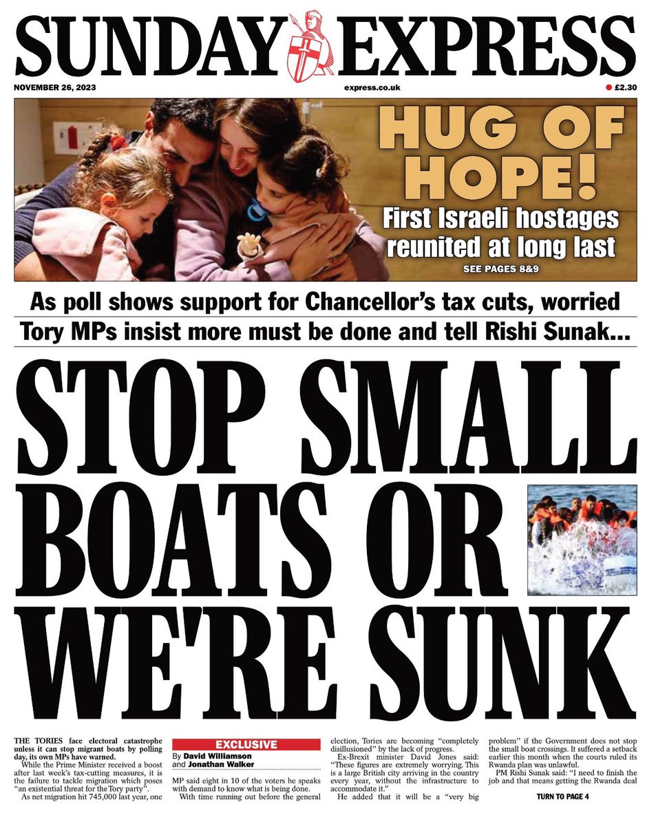Presenting Sunday’s front page from: #SundayExpress As poll shows support for Chancellor's tax cuts, worried Tory MPs insist more must be done and tell Rishi Sunak... STOP SMALL BOATS ORE WE'RE SUNK #TomorrowsPapersToday Visit tscnewschannel.com/category/the-p…