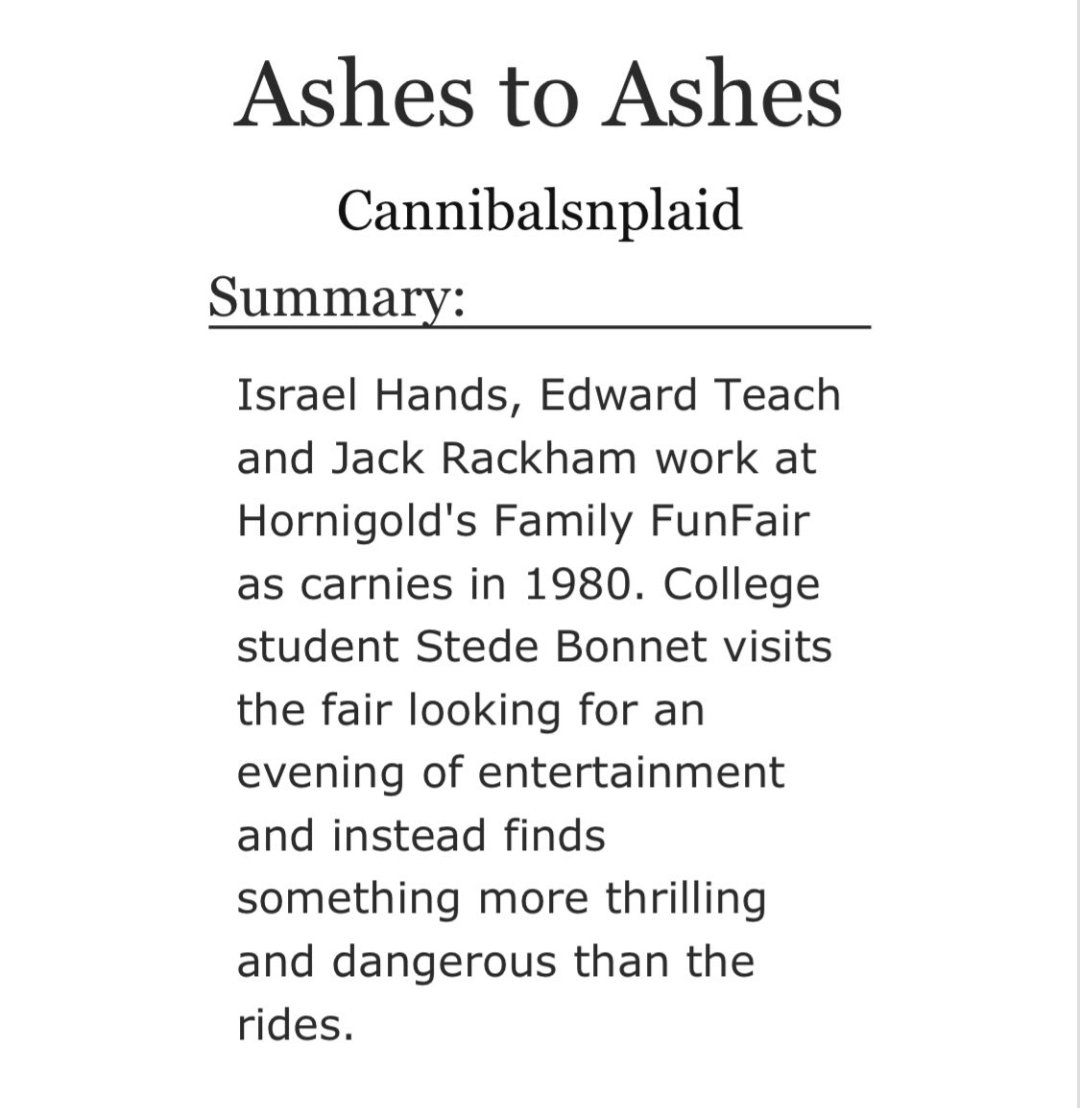 OFMD_DEADDOVE's tweet photo. Ashes to Ashes by me, @cannibalsnplaid . It’s a series. Start with the main fic and work your way through the trauma. Two alternate endings as a treat.

https://t.co/ghnhvUrtr9 https://t.co/FUYR9NpHIZ