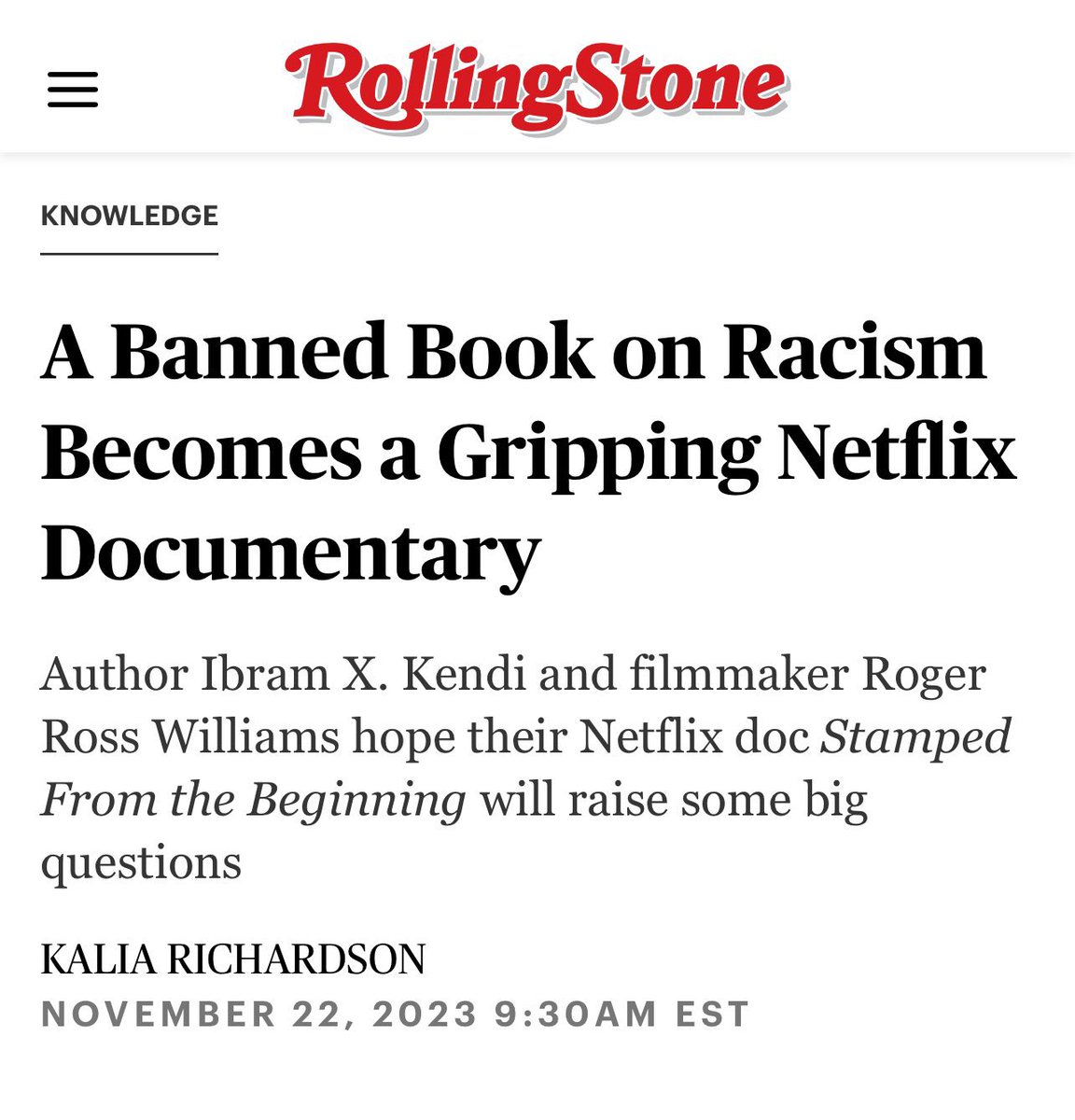 You may not be able to pick up the book #StampedfromtheBeginning at your local library. But the film is now accessible everywhere on Netflix. They ban. We create. They misrepresent. We represent. 🙌🏾👊🏿 S/O @RogerRossWill rollingstone.com/tv-movies/tv-m…