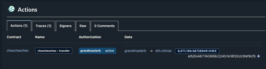 LupoSolitarioVN's tweet image. 8M $CHEX transferred via $EOS &amp;lt;-&amp;gt; $ETH bridge
It's going to be listed on Bitmart Exchange soon! (next week)
Let's watch it grow to $1 and become $BTC of the #RWA trend!
bloks.io/transaction/56…