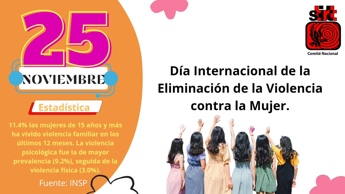 La violencia contra las mujeres es una violación de los derechos humanos, que, a menudo, produce consecuencias devastadoras inmediatas y a largo plazo. Nuestro gremio apoya la eliminación de la violencia contra la Mujer.
#25DeNoviembre #NoALaViolenciaDeGénero
#STIRTT
#DíaNaranja