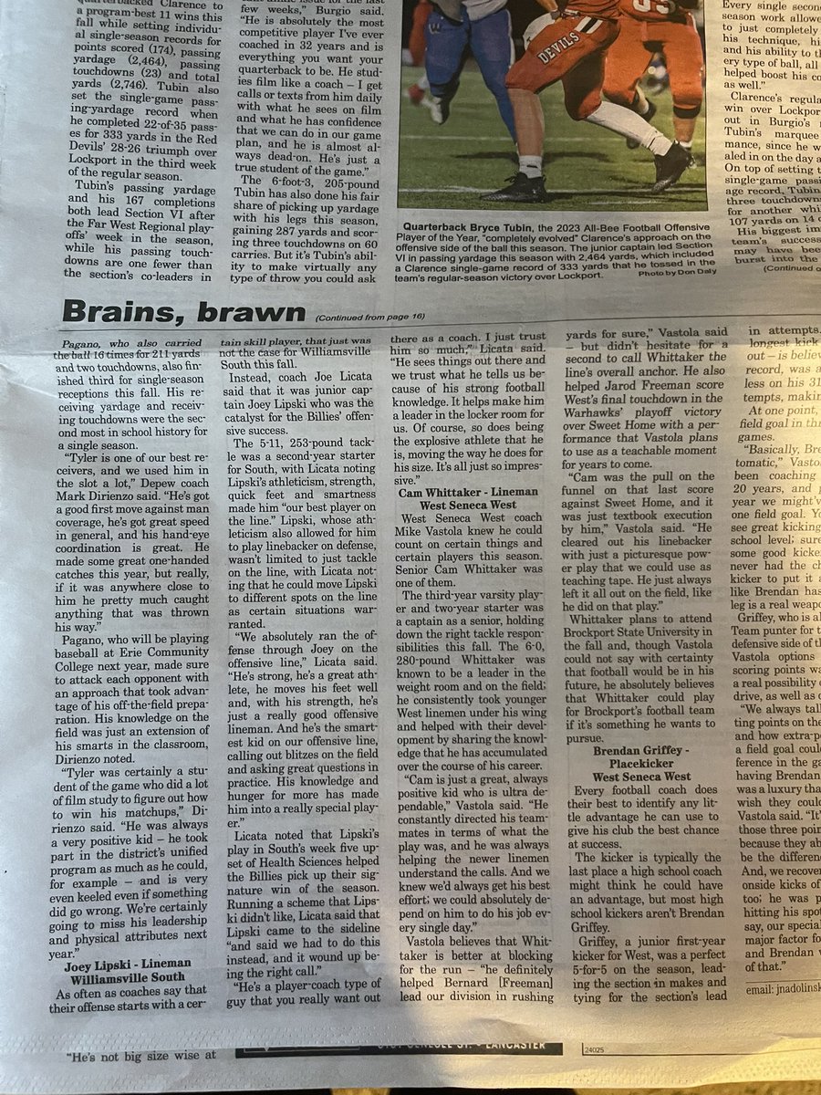 Honored to be named 1st Team All Bee for offensive line! 
<a href="/JoeLicata16/">Joe Licata</a> <a href="/tjscamurra54/">T.J. Scamurra</a>