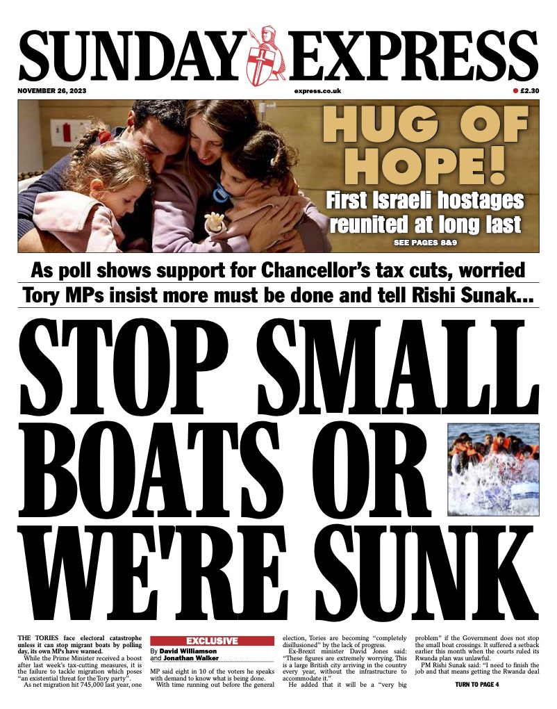 Sunday Express Front Page - Stop small boats or we're sunk