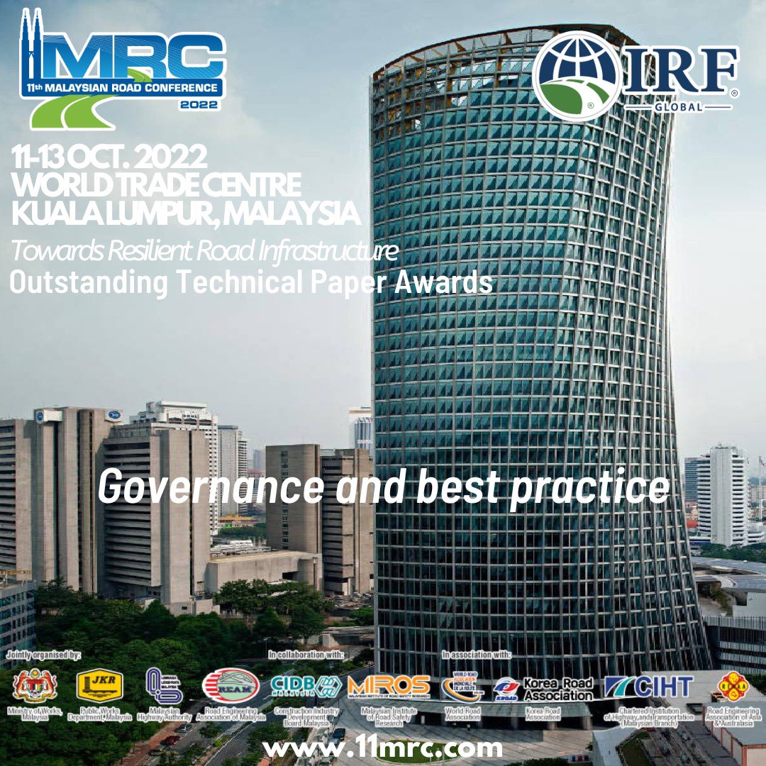 13thMRC's tweet photo. Local and international papers in tandem with the theme โTOWARDS RESILIENT ROAD INFRASTRUCTUREโ will be presented and discussed at the technical and workshop sessions with special lecture by international expert each day.
#11thmrc #kkr #jkr #ream #cidb #llm #miros #ciht #malaysia https://t.co/Ue6fSQhACv