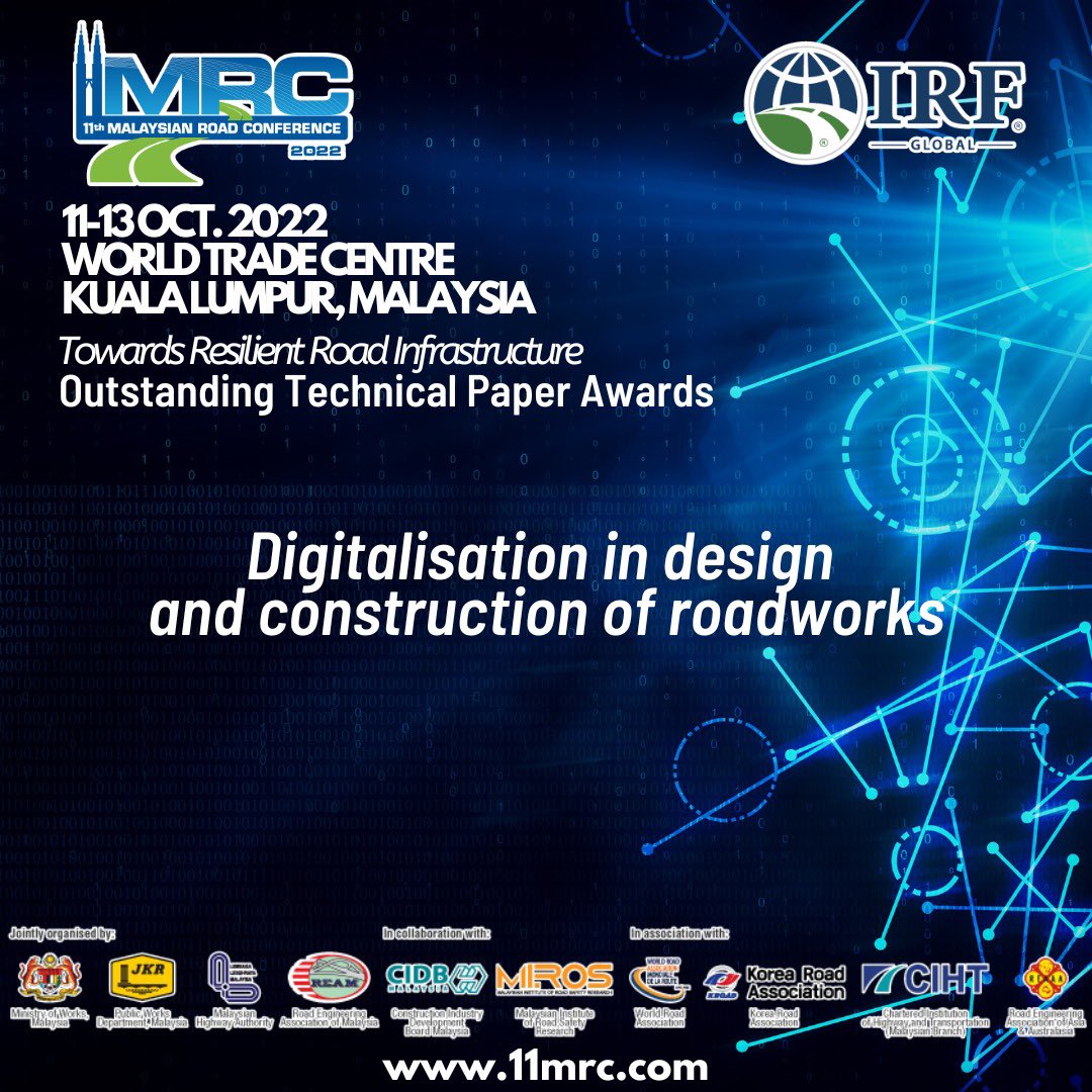 13thMRC's tweet photo. Local and international papers in tandem with the theme โTOWARDS RESILIENT ROAD INFRASTRUCTUREโ will be presented and discussed at the technical and workshop sessions with special lecture by international expert each day.
#11thmrc #kkr #jkr #ream #cidb #llm #miros #ciht #malaysia https://t.co/Ue6fSQhACv