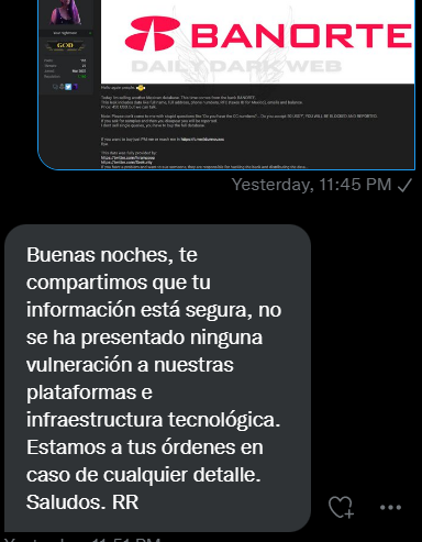 mirelexx's tweet photo. Hilo sobre como @banorte es una mierda y como encontre mis datos publicados en una base hackeada en el internet. 

1) veo un post random diciendo que alguien estaba vendiendo la base de datos de banorte en el internet

2) contacto a los de banorte preguntando https://t.co/g6arfvdgsd