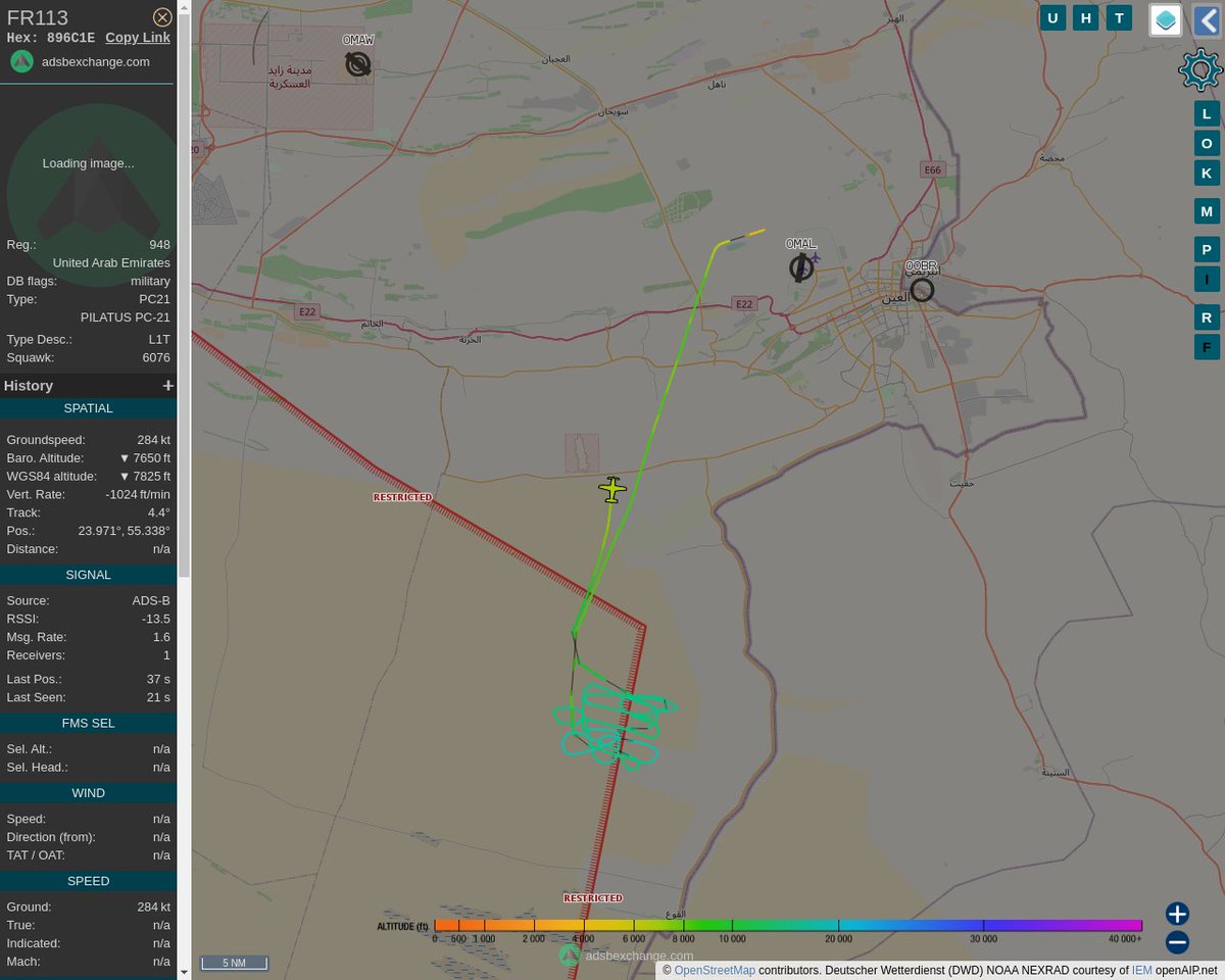 Radar_Assistant's tweet photo. MULTI ADSBX MANOEUVRING ALERT : At time Thu Aug 25 05:49:54 2022 #FR113 was likely to be manoeuvring at FL163
near الوِقن, العين, أبو ظبي, الإمارات العربية المتحدة #AvGeek #ADSB https://t.co/MvWa0WLbao https://t.co/Umdp83o2wN