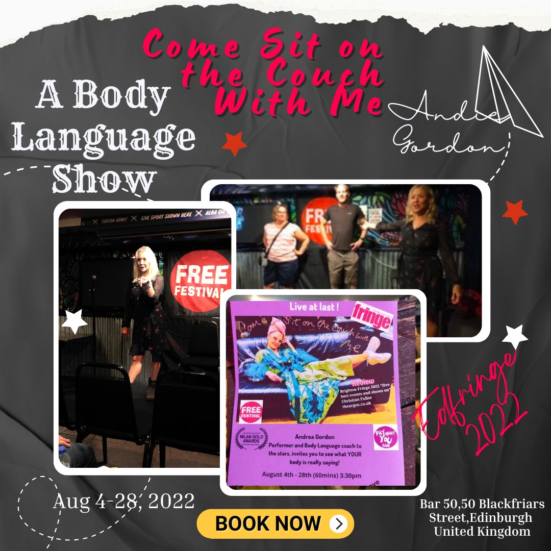 Come sit on the couch with me'
A body language comedy show!
#EdFringe22  #Edinburgh #festival 

eventbrite.co.uk/e/come-sit-on-…
🙏thank you