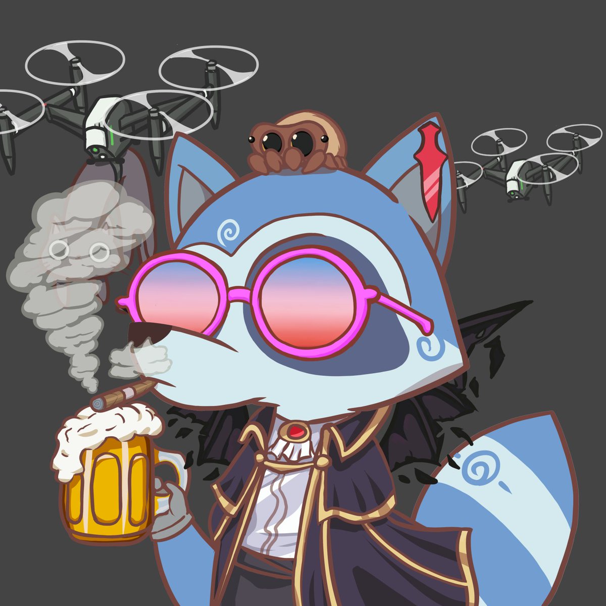 Quick quick don't forget to join our giveaway @ Pinned Tweet! Ending in 13 hours! 3 Raccoons to be given out!

Winner stands a chance to get this Badass Raccoon (smoking and drinking lollll) with Devil Robe, accompanied by Flying Drone Cat and Spider pet!

opensea.io/assets/ethereu…