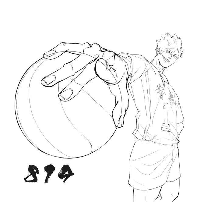 この前の黒尾はこんな感じ大ラフ→ラフ→線画→色塗り #このタグを見た人はラフ画とその完成絵を見せる 