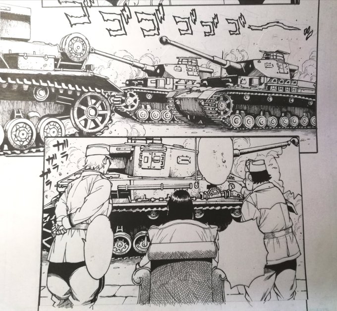 昨日描いてた4号戦車はこの閲兵式用。奥の4号も微妙な角度違いで書き下ろしました。昔は縮尺変えて同じのをコピーして並べてましたが最近はついつい拘ってしまいます。ある意味歳食ってそー言うのが許せなくなってるんですね。そして無駄な時間を食う。
あ、車長描いてないや。 