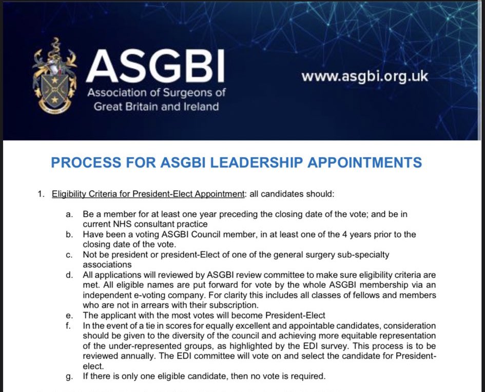 NuhaZsurgeon's tweet photo. The new electoral processes for president elect @asgbi have changed - ALL members are eligible to vote for the candidates who put their names forward for this prestigious position. Use your voice and vote #EDI is at the heart of surgery #OperationEqualAccess #SurgeryForEveryone https://t.co/ZPRF4SguUs