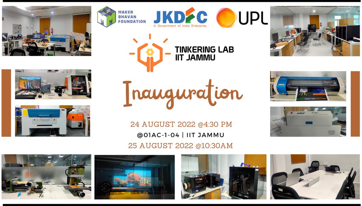 Tinkering Labs at IIT Jammu with the help of MBF and UPL is being inaugurated today. Exciting day for IIT Jammu. <a href="/EduMinOfIndia/">Ministry of Education</a> <a href="/PMOIndia/">PMO India</a> <a href="/manojsinha_/">Manoj Sinha</a>
